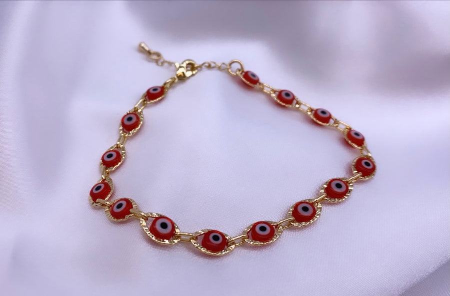Red Evil Eye Bracelet 18k Gold-Filled