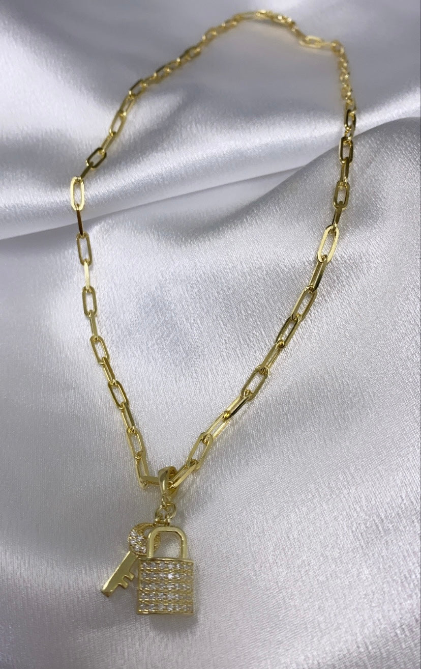 Gold Plated Lock Pendant Necklace
