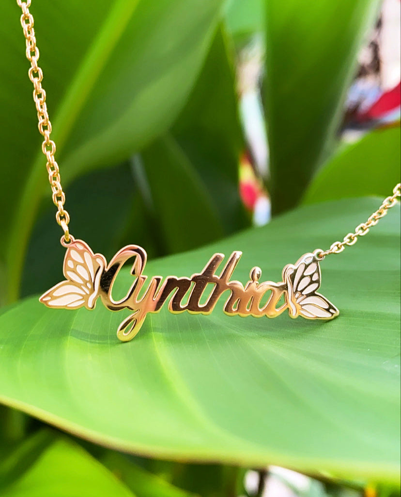 14k Gold Plated Butterfly Custom Name Necklace