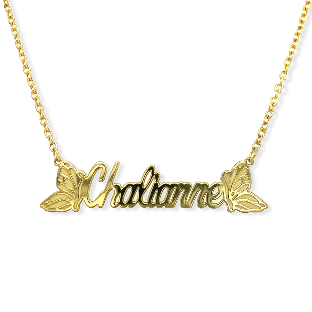 14k Gold Plated Butterfly Custom Name Necklace – Luna Custom Jewelry