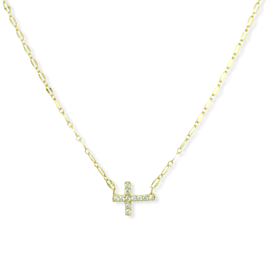 14k Gold Plated Dainty Cross with Cubic Zirconias Necklace