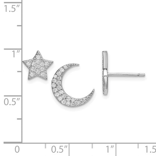 Sterling Silver CZ Star and Moon Post Earrings
