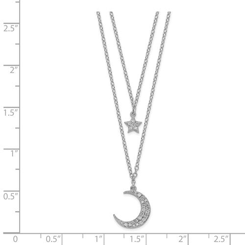 Sterling Silver CZ Star and Moon 2in ext Necklace