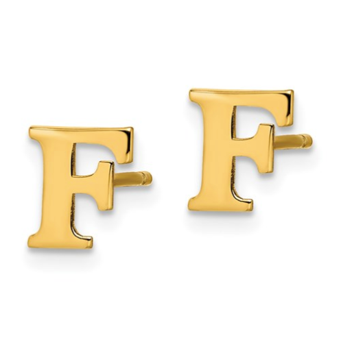Gold Plated/SS Laser Polished Initial Letter F Post Earrings