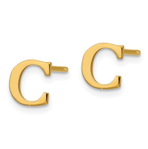 Gold Plated/SS Laser Polished Initial Letter C Post Earrings
