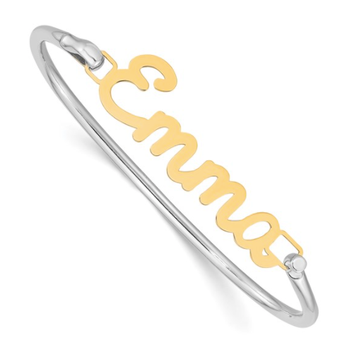 Sterling Silver with 14k Yellow Gold Plated Accents Custom Name Bangle