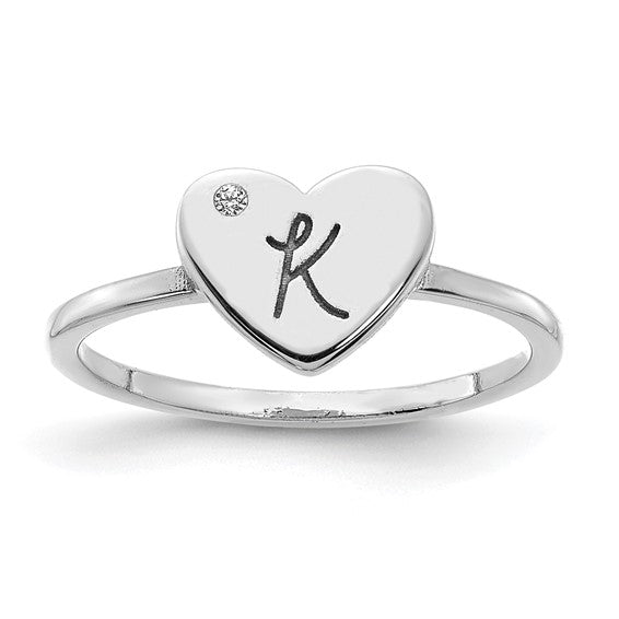 Custom Initial Heart with Diamond Signet Ring