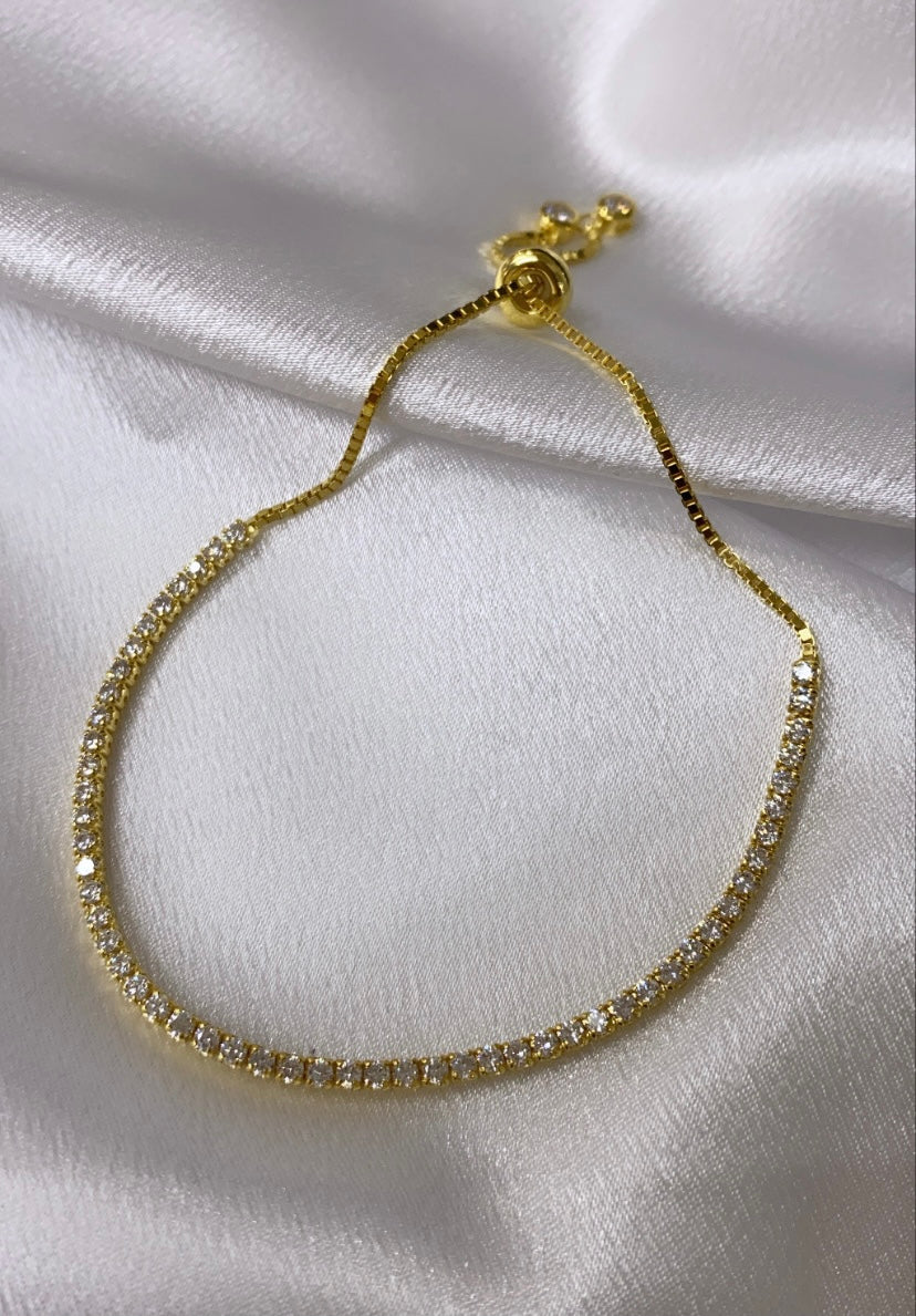 14k Gold Plated Sterling Silver Tennis Adjustable Bracelet