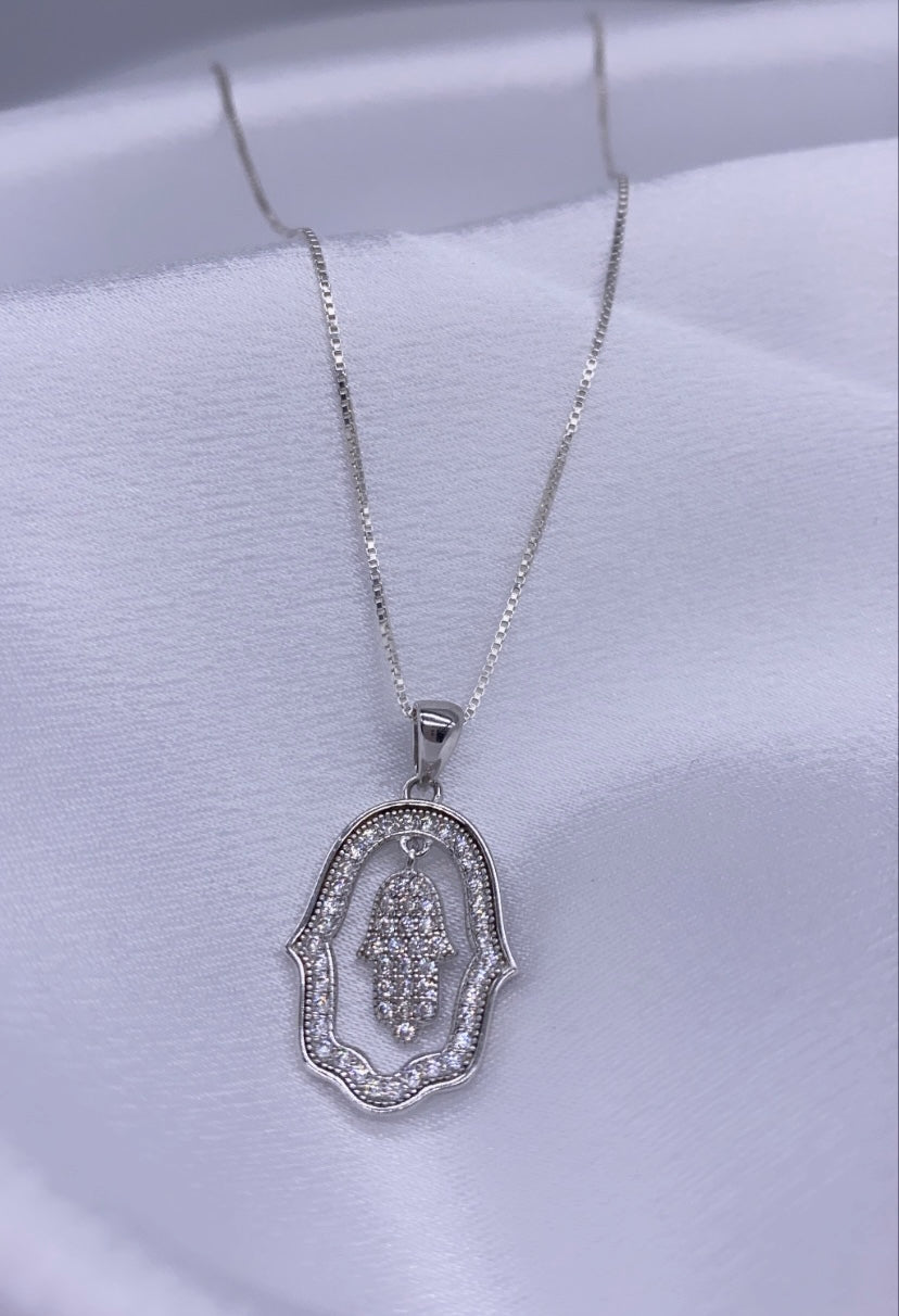 Sterling Silver Hamsa Pendant with Chain