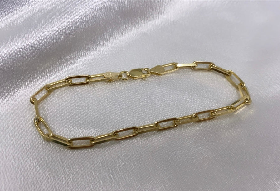 14k Gold Plated Paperclip Bracelet, 3.6 mm, 7.5