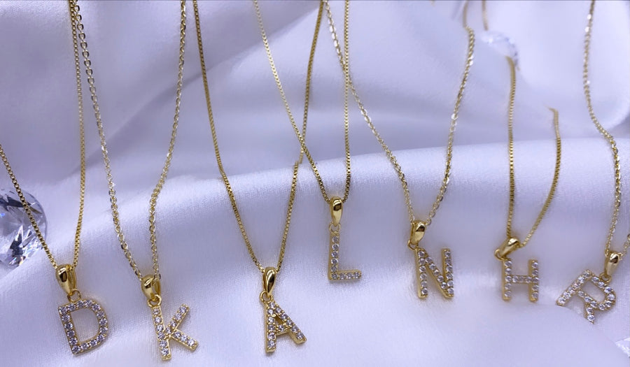 14k Gold Plated Dainty Initial Chain with Cubic Zirconias