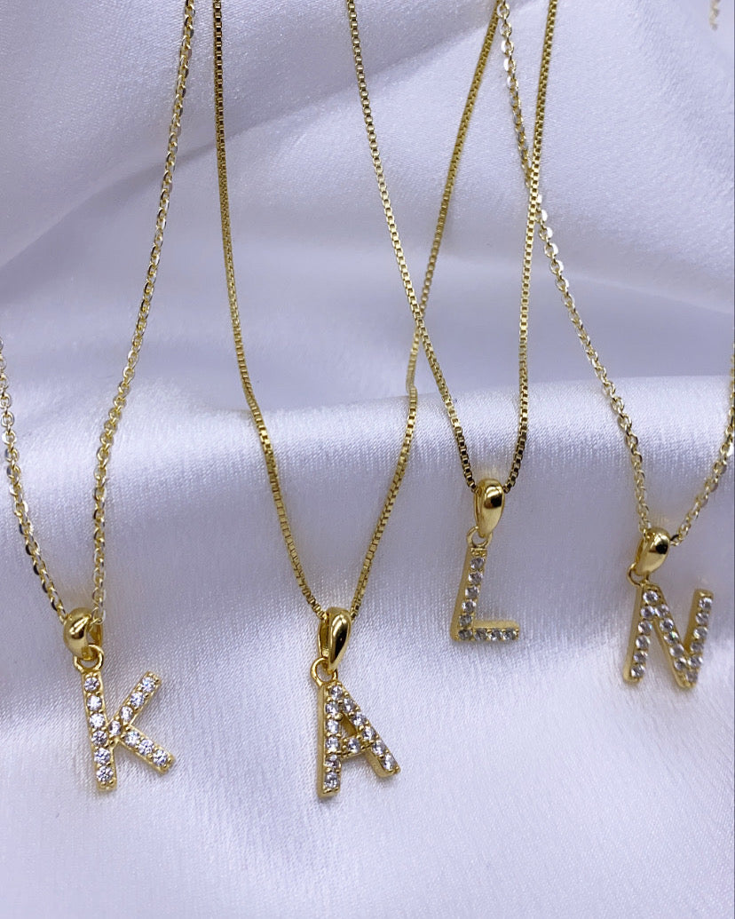 14k Gold Plated Dainty Initial Chain with Cubic Zirconias