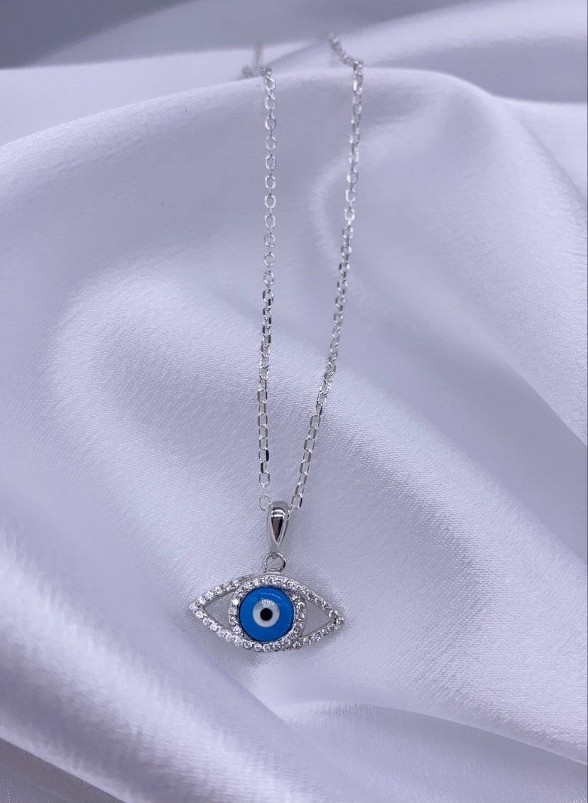 Sterling Silver Evil Eye Pendant with Chain