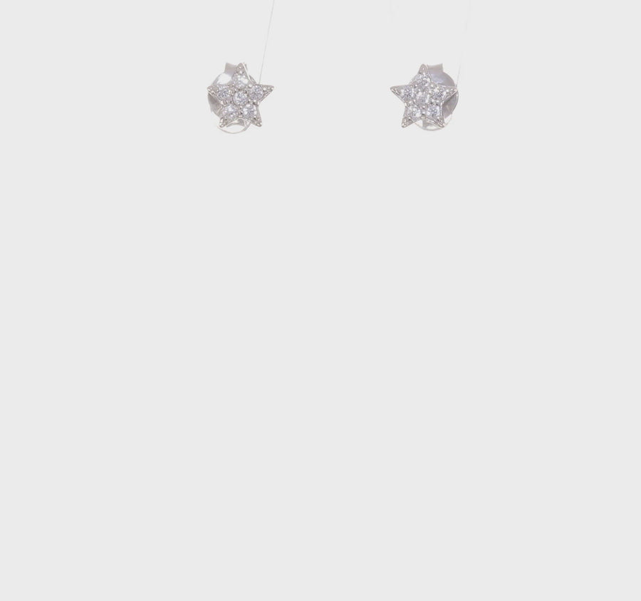 Sterling Silver Rhodium Plated CZ Star Post Earrings