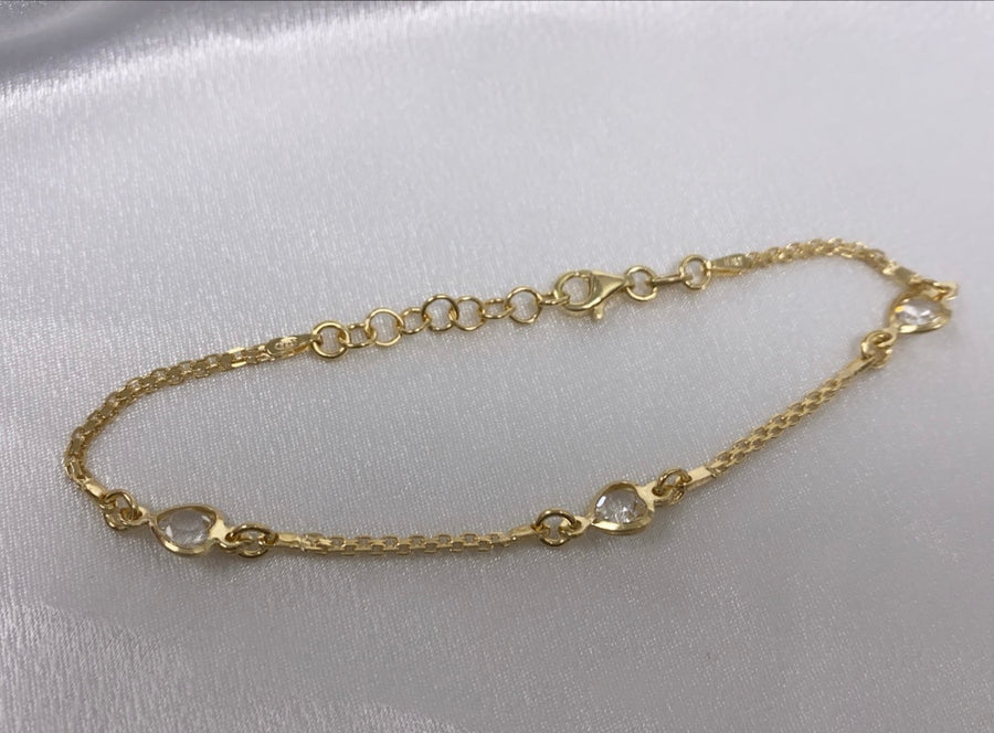 14k Gold Plated Heart Cubic Zirconia Bracelet