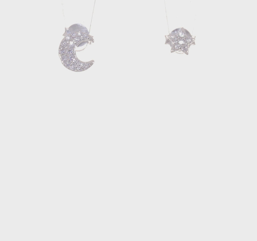 Sterling Silver CZ Moon and Star Earrings