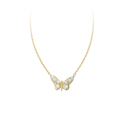 14k Gold Plated Sterling Silver Mini Butterfly Necklace with Cubic Zirconias