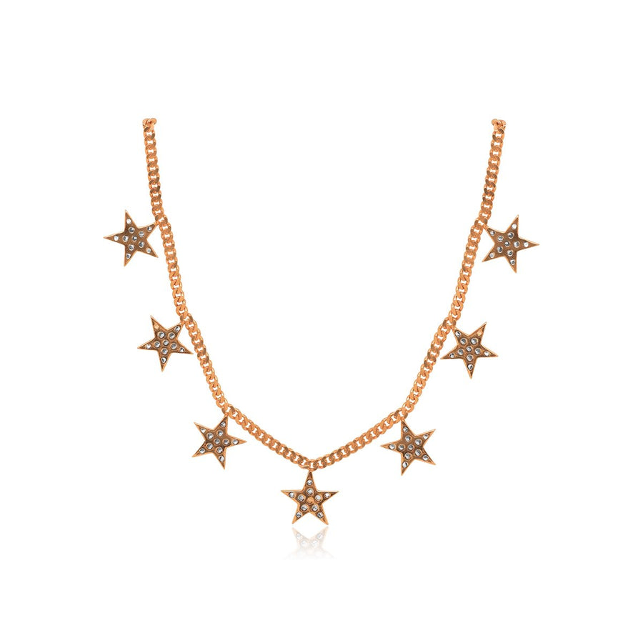 Rose Gold Plated Dangle Star Station Cuban Chain