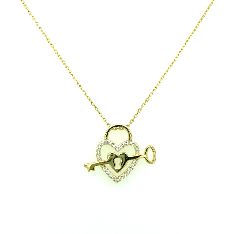 14k Gold Plated Heart Key Lock Necklace