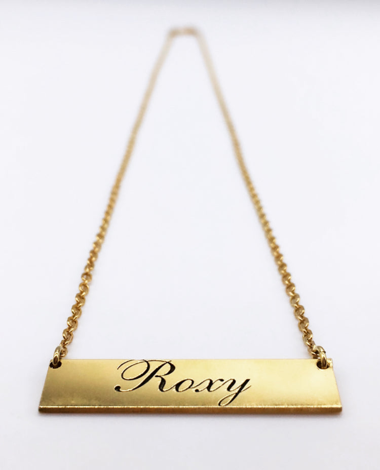 Bar Necklace with Custom Engraving Yellow Gold Plated