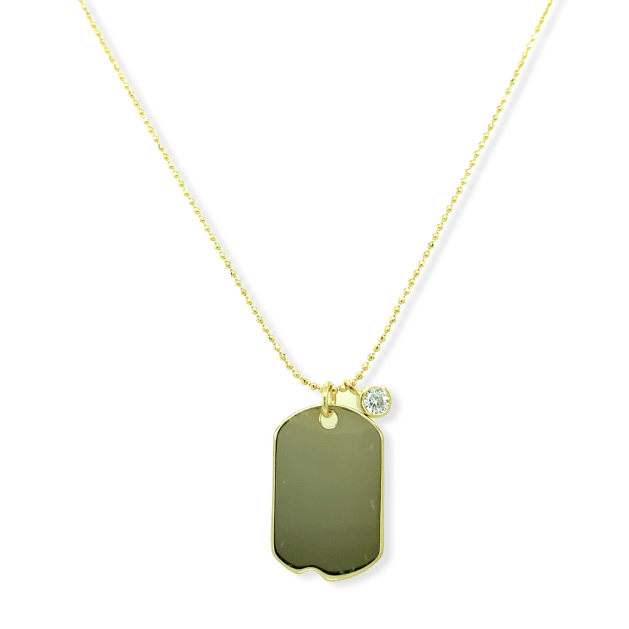 14k Gold Plated Dog Tag Beaded Chain