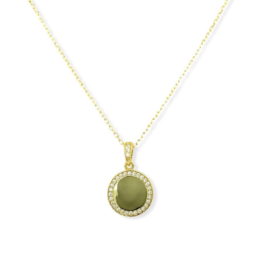 14k Gold Plated Dainty Medallion with Cubic Zirconias Necklace