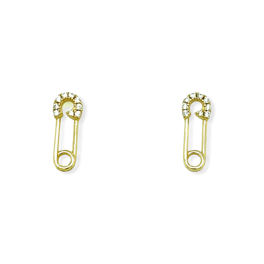 14k Gold Plated Safety Pin with Cubic Zirconias Earrings