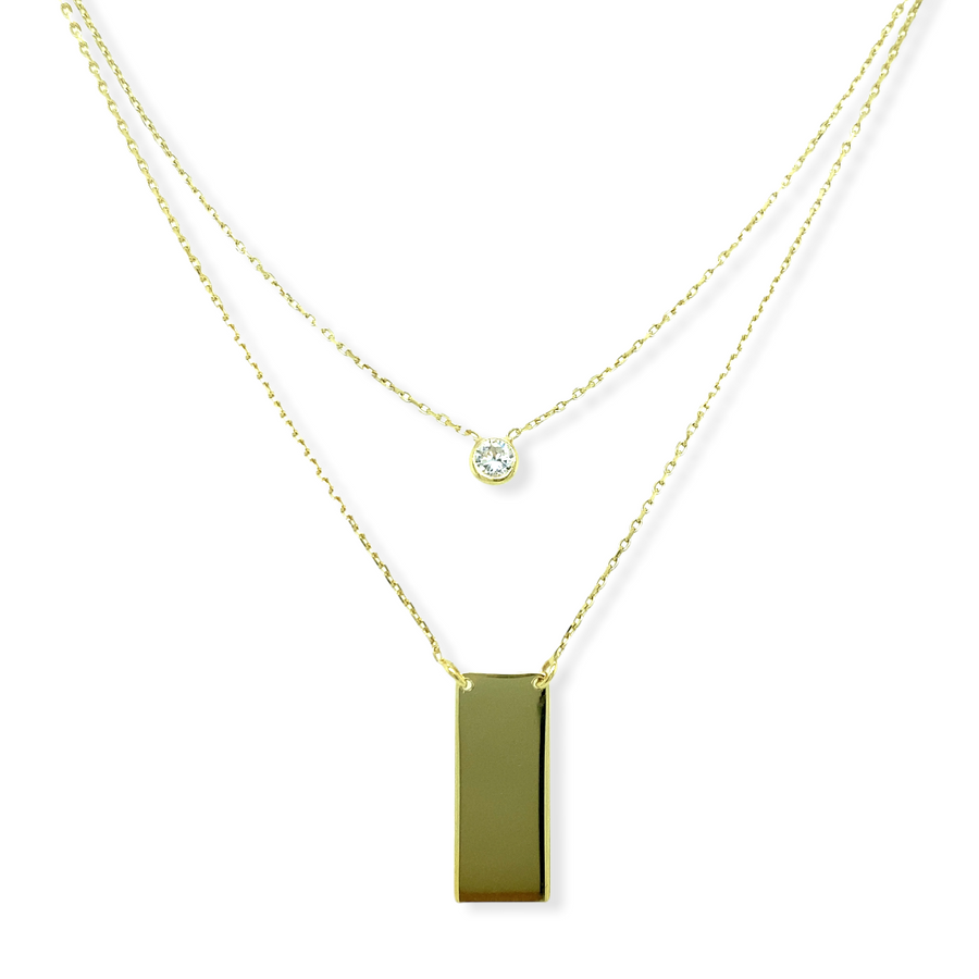 14k Gold Vertical Bar with Cubic Zirconia Necklace