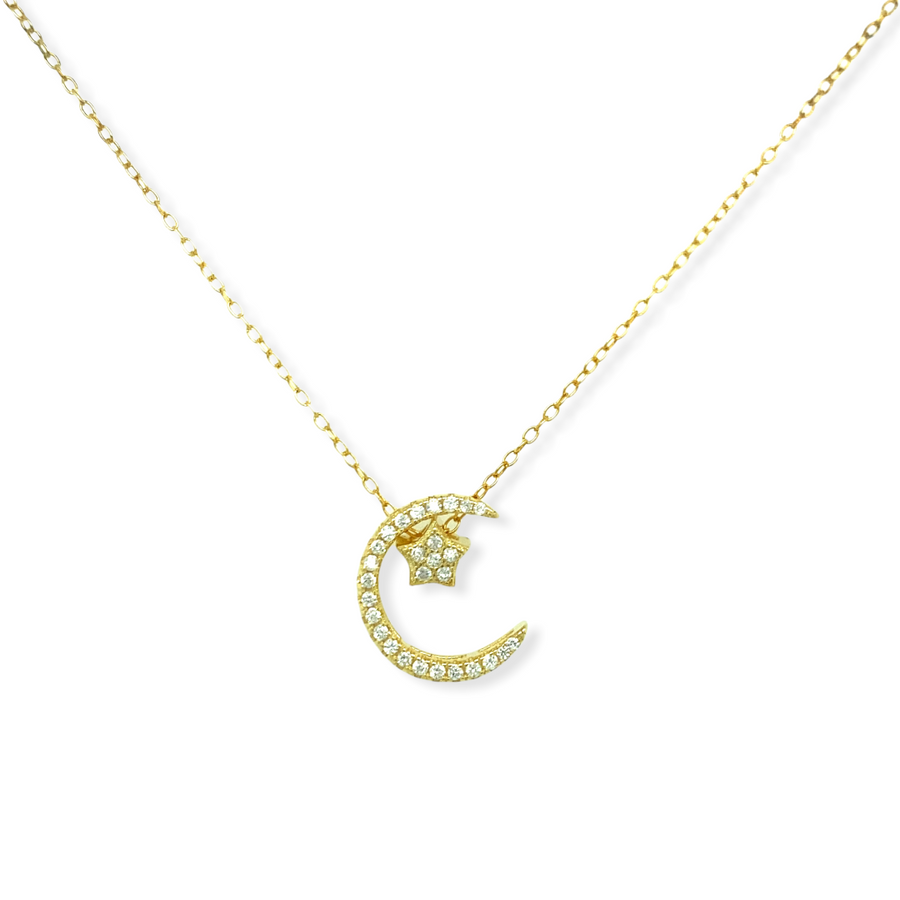 Dainty Moon & Star Pendant with Chain