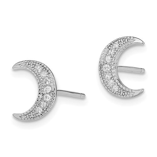 Sterling Silver CZ Crescent Moon Post Earrings