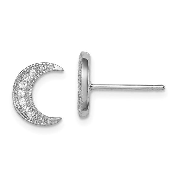 Sterling Silver CZ Crescent Moon Post Earrings