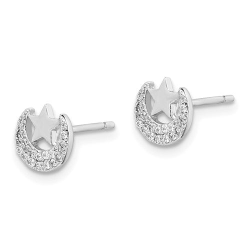 Sterling Silver CZ Moon and Star Post Earrings