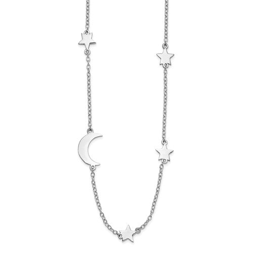 Sterling Silver Stars and Moon with 2in Ext. Necklace