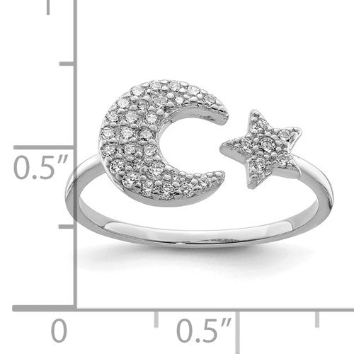 Sterling Silver CZ Star and Moon Ring