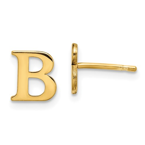 Gold Plated/SS Laser Polished Initial Letter B Post Earrings