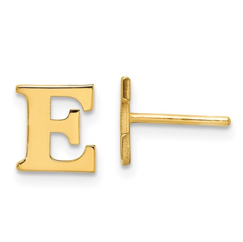 Gold Plated/SS Laser Polished Initial Letter E Post Earrings