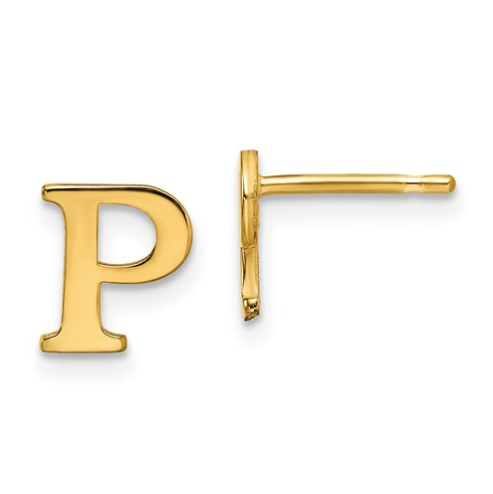 Gold Plated/SS Laser Polished Initial Letter P Post Earrings