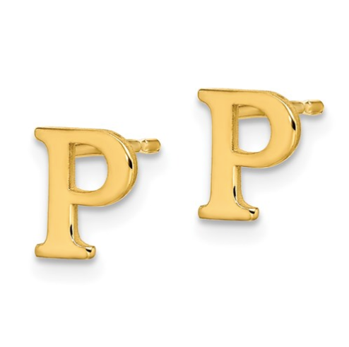 Gold Plated/SS Laser Polished Initial Letter P Post Earrings
