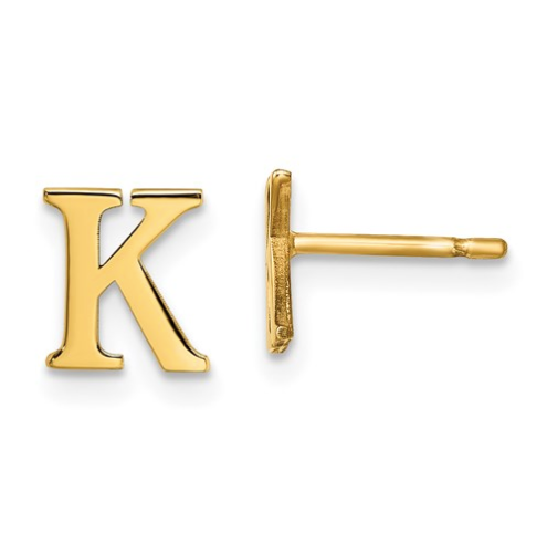 Gold Plated/SS Laser Polished Initial Letter K Post Earrings
