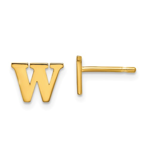 Gold Plated/SS Laser Polished Initial Letter W Post Earrings