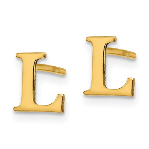 Gold Plated/SS Laser Polished Initial Letter L Post Earrings