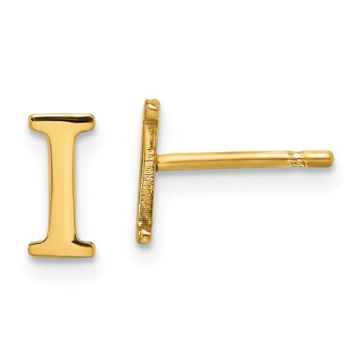 Gold Plated/SS Laser Polished Initial Letter I Post Earrings