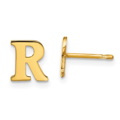 Gold Plated/SS Laser Polished Initial Letter R Post Earrings