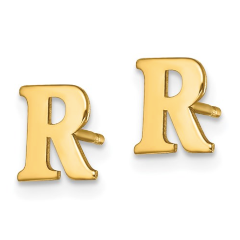 Gold Plated/SS Laser Polished Initial Letter R Post Earrings