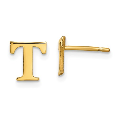 Gold Plated/SS Laser Polished Initial Letter T Post Earrings