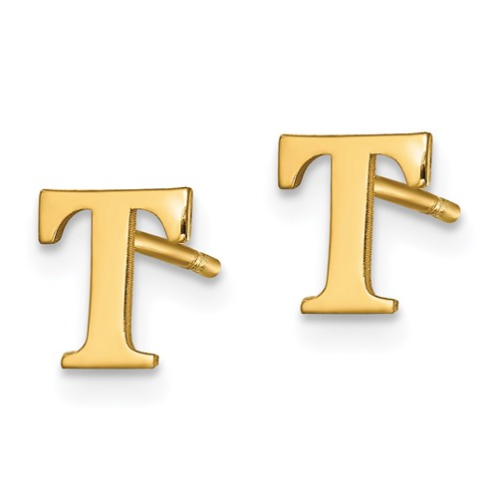 Gold Plated/SS Laser Polished Initial Letter T Post Earrings