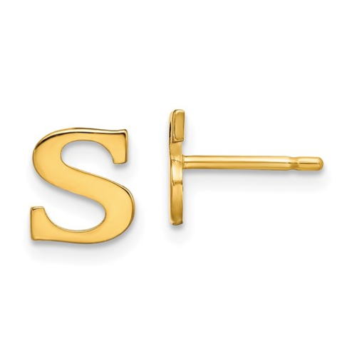 Gold Plated/SS Laser Polished Initial Letter S Post Earrings