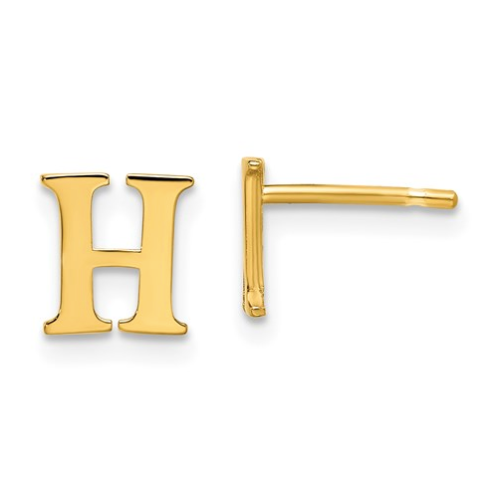 Gold Plated/SS Laser Polished Initial Letter H Post Earrings