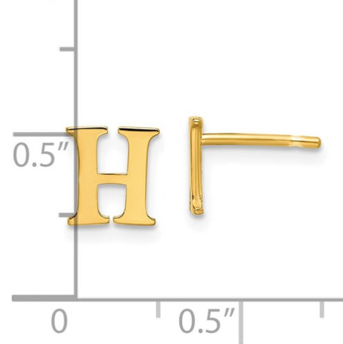 Gold Plated/SS Laser Polished Initial Letter H Post Earrings