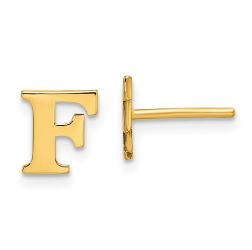 Gold Plated/SS Laser Polished Initial Letter F Post Earrings